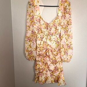 Astr the Label Floral Long Sleeve Dress in Pink and Yellow